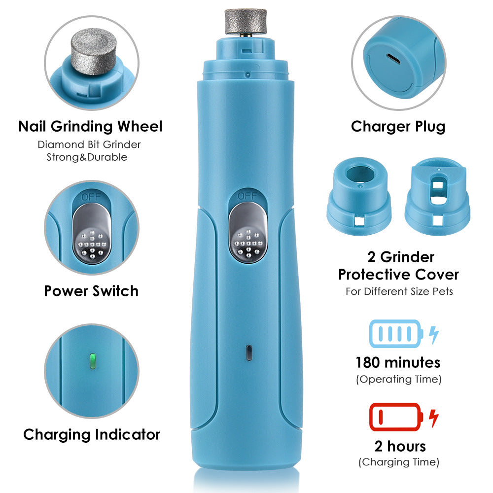 KFX-7720765 Pet Electric Nail Polisher Set with Clippers and File, USB Rechargeable, 18 Hours Runtime