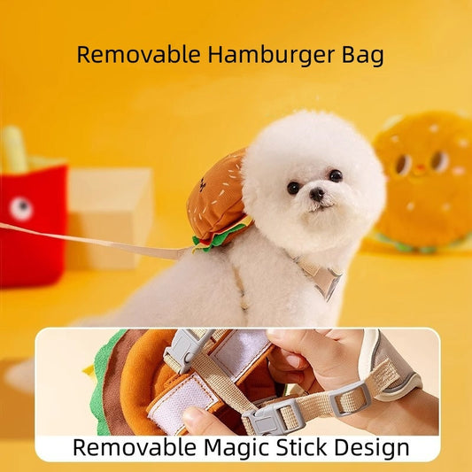 KFX-7722429 Cartoon Hamburger Design Adjustable Vest & Leash Set for Cats and Dogs with Backpack