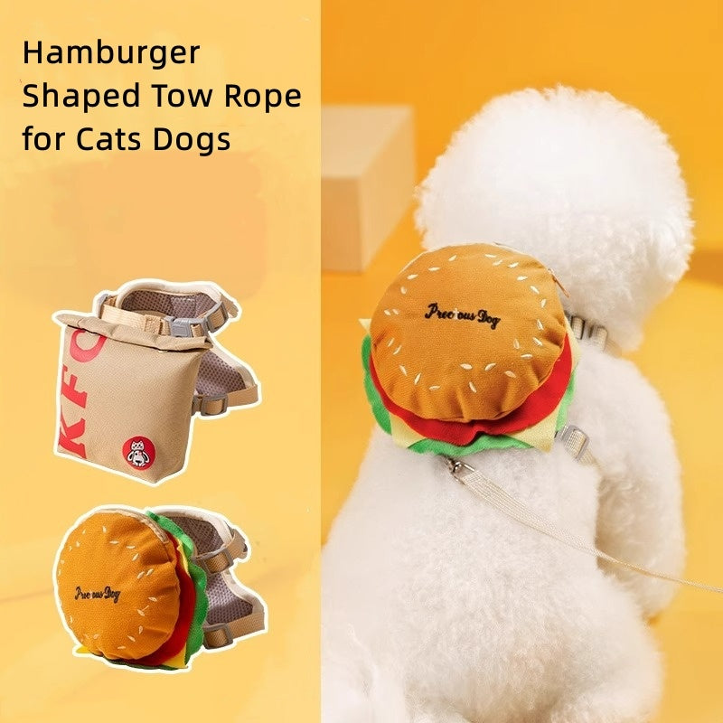 KFX-7722429 Cartoon Hamburger Design Adjustable Vest & Leash Set for Cats and Dogs with Backpack
