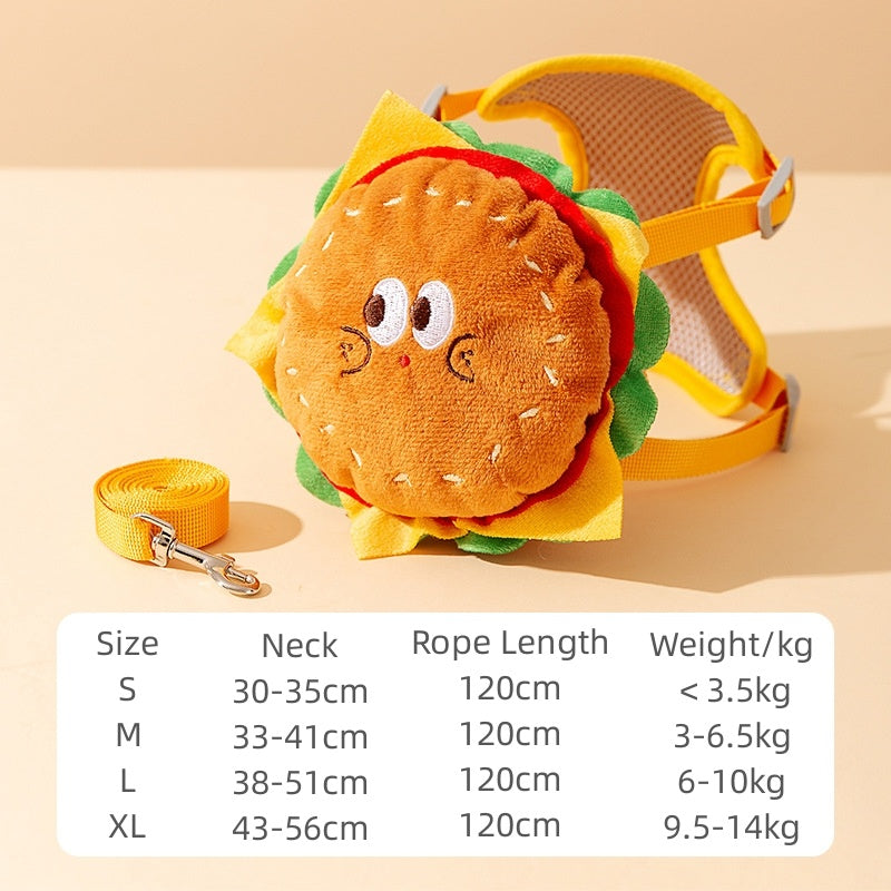 KFX-7722429 Cartoon Hamburger Design Adjustable Vest & Leash Set for Cats and Dogs with Backpack