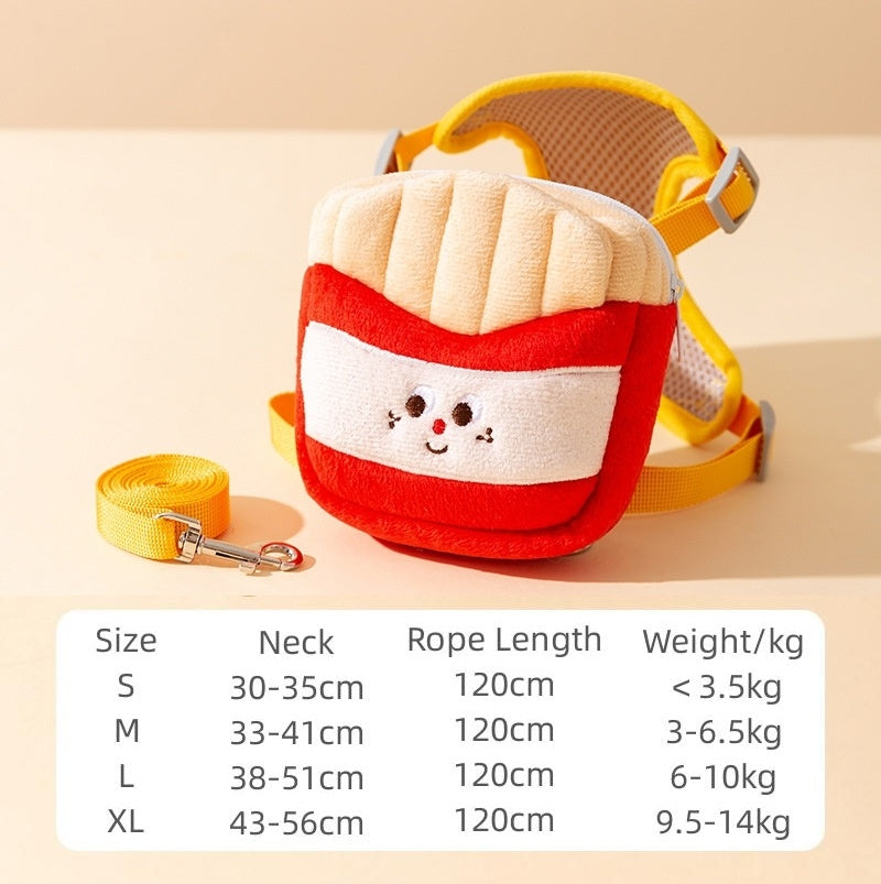 KFX-7722429 Cartoon Hamburger Design Adjustable Vest & Leash Set for Cats and Dogs with Backpack