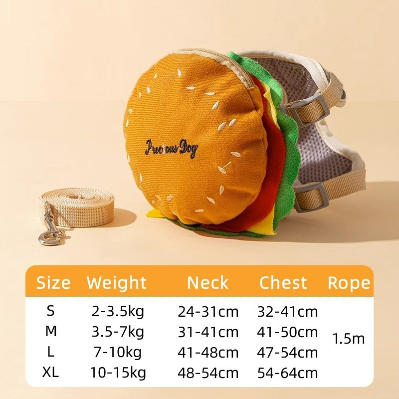 KFX-7722429 Cartoon Hamburger Design Adjustable Vest & Leash Set for Cats and Dogs with Backpack