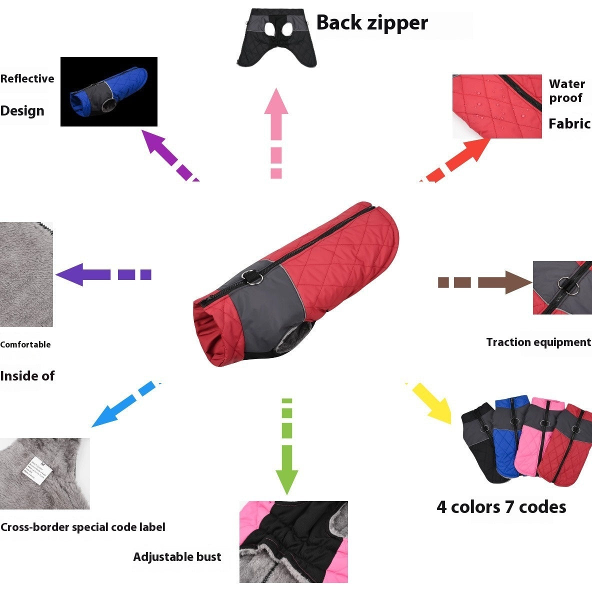 KFX-7727165 Waterproof Autumn and Winter Dog Clothes in Burgundy, Black, Pink, and Blue - Cozy Pet Apparel for All Sizes
