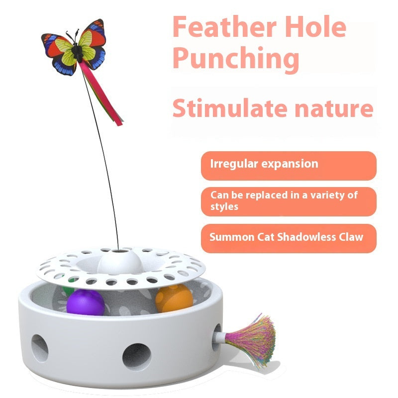 KFX-7729341 Three-in-One Electric Cat Turntable with Flying Feather Toy - Color Options: Pink, Blue, White