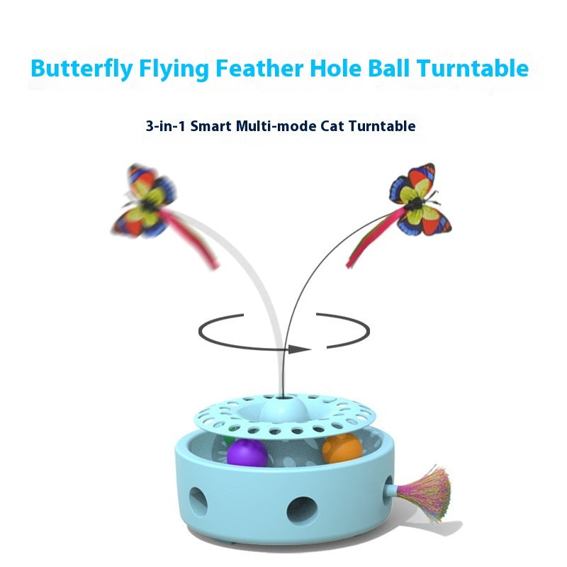 KFX-7729341 Three-in-One Electric Cat Turntable with Flying Feather Toy - Color Options: Pink, Blue, White