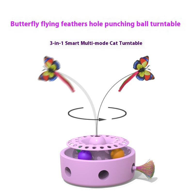 KFX-7729341 Three-in-One Electric Cat Turntable with Flying Feather Toy - Color Options: Pink, Blue, White
