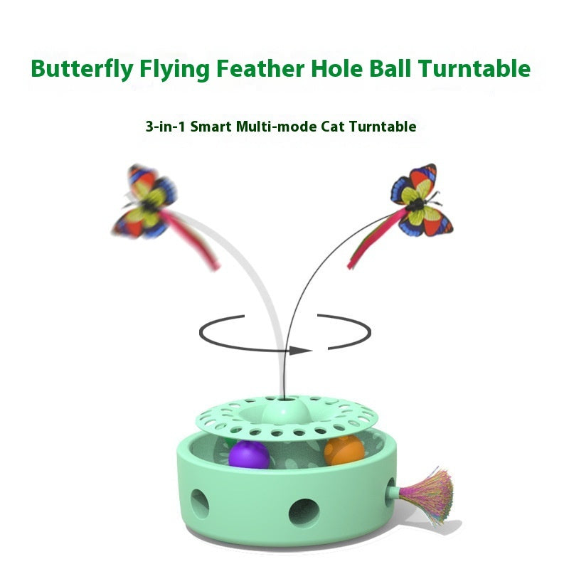 KFX-7729341 Three-in-One Electric Cat Turntable with Flying Feather Toy - Color Options: Pink, Blue, White