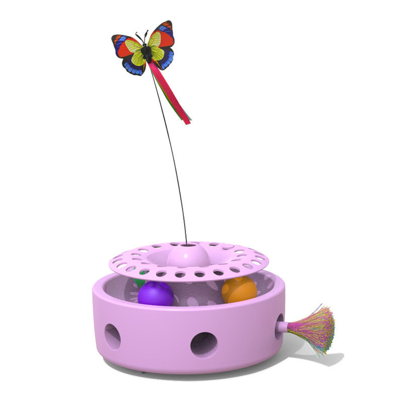 KFX-7729341 Three-in-One Electric Cat Turntable with Flying Feather Toy - Color Options: Pink, Blue, White