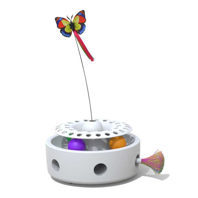 KFX-7729341 Three-in-One Electric Cat Turntable with Flying Feather Toy - Color Options: Pink, Blue, White
