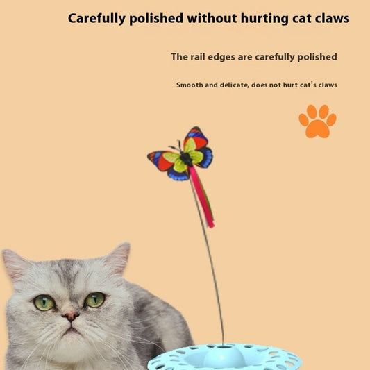 KFX-7729341 Three-in-One Electric Cat Turntable with Flying Feather Toy - Color Options: Pink, Blue, White