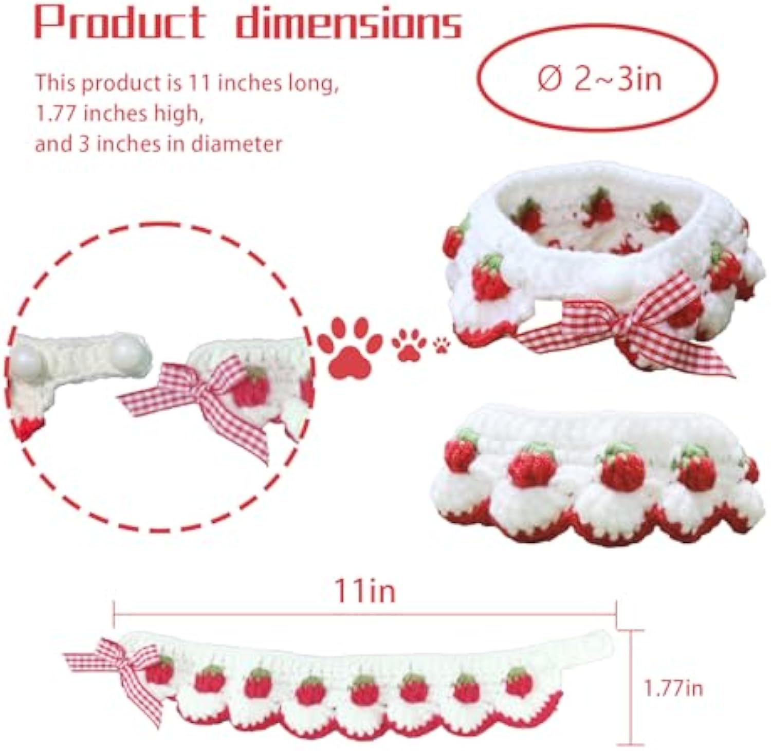KFX-7729981 Strawberry Pattern Cat Collar with Breakaway Buckle and Bow Tie for Kittens and Small Dogs