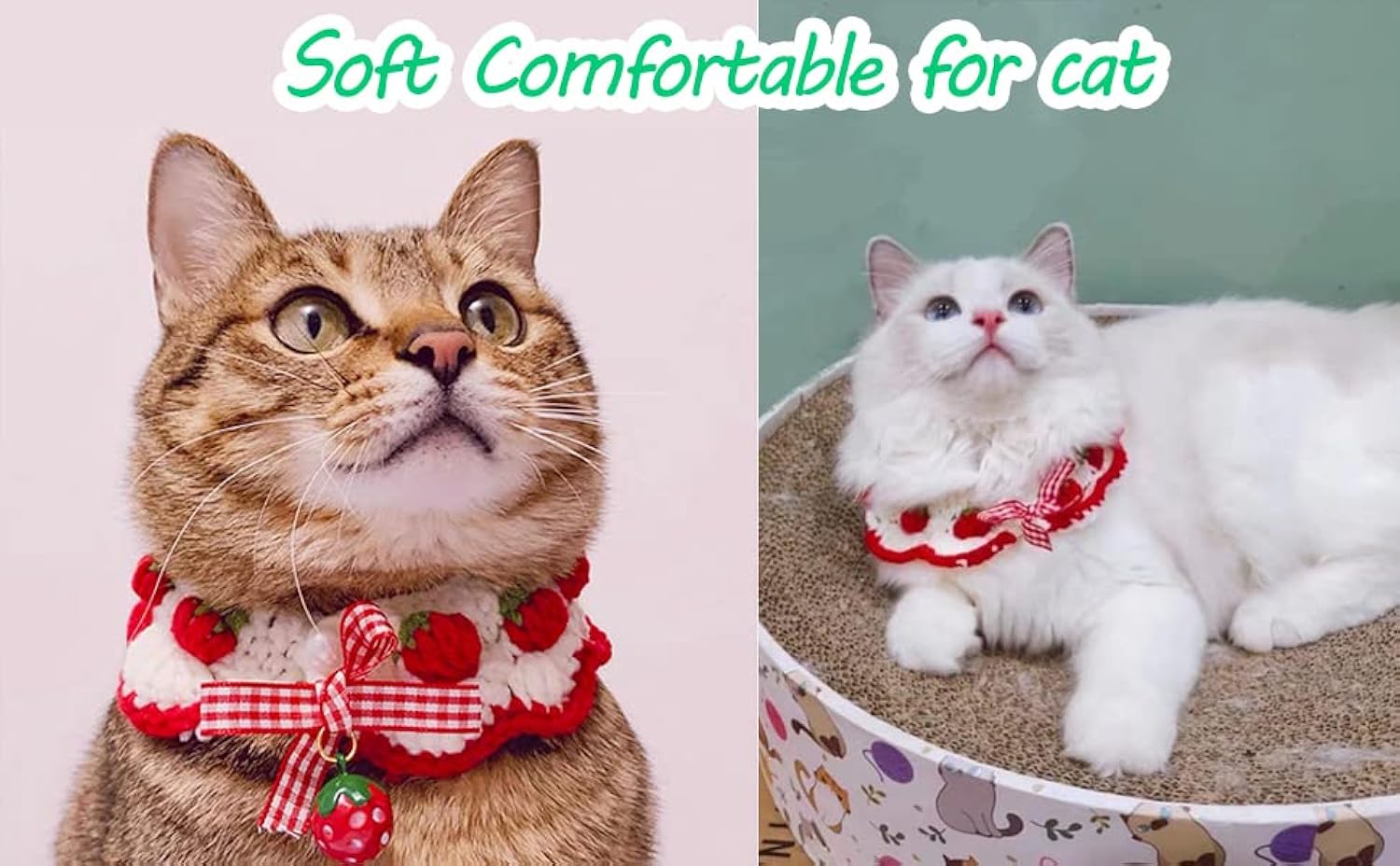 KFX-7729981 Strawberry Pattern Cat Collar with Breakaway Buckle and Bow Tie for Kittens and Small Dogs