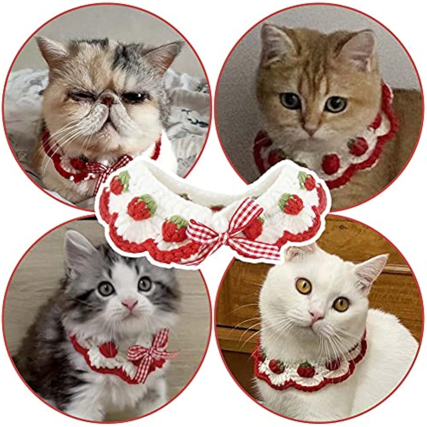 KFX-7729981 Strawberry Pattern Cat Collar with Breakaway Buckle and Bow Tie for Kittens and Small Dogs