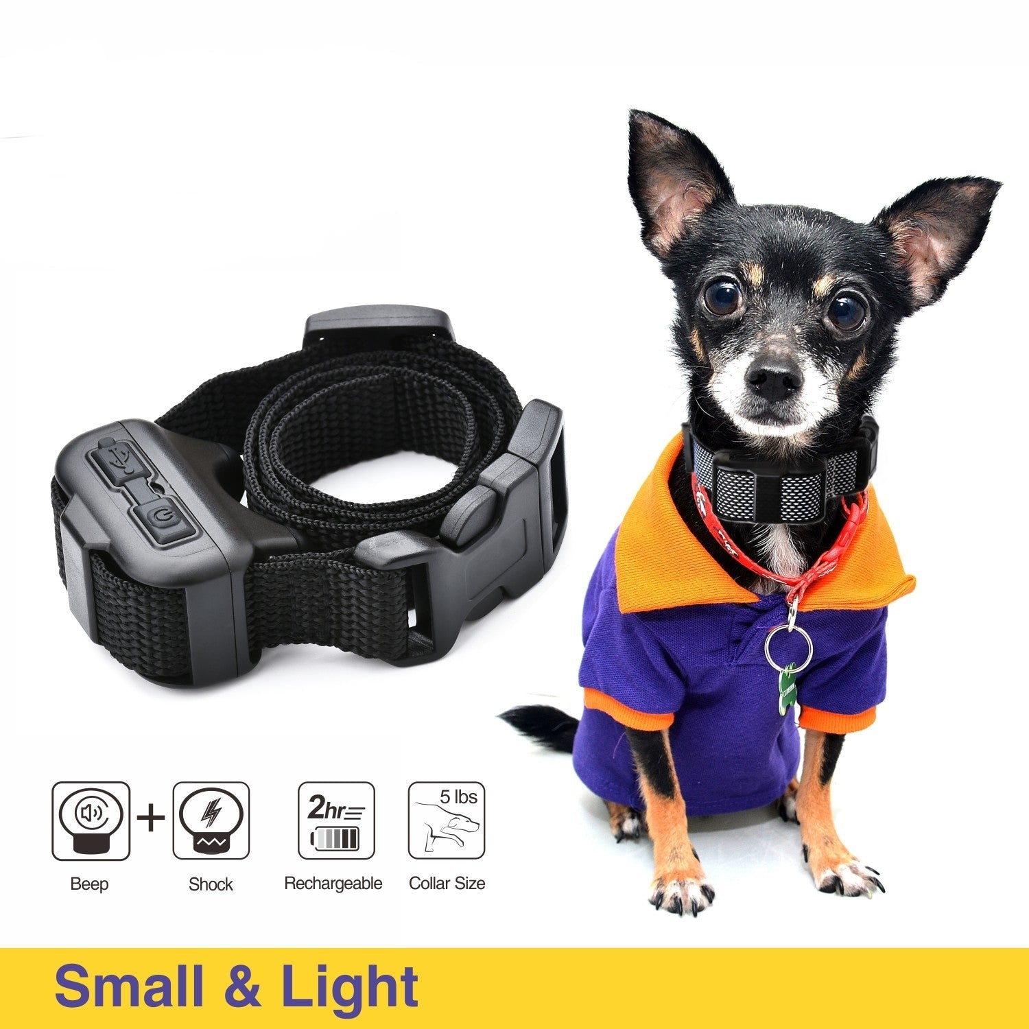 KFX-7730493 Adjustable Automatic Bark Control Collar for Small to Large Dogs, Beep & Shock Modes, 5 Sensitivity Levels, Test Light Included