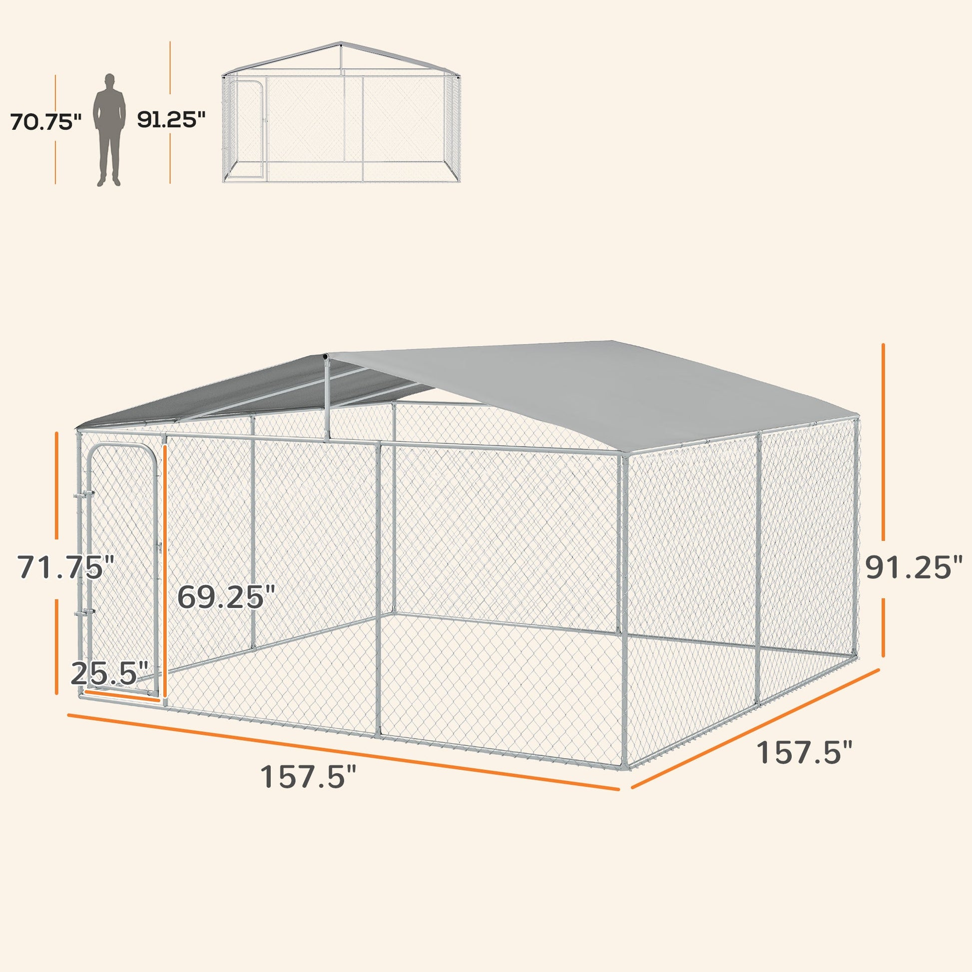 KFX-7732157 Heavy-Duty Dog Kennel with Galvanized Steel Frame, Waterproof Canopy & Secure Lock Door for Outdoor Use