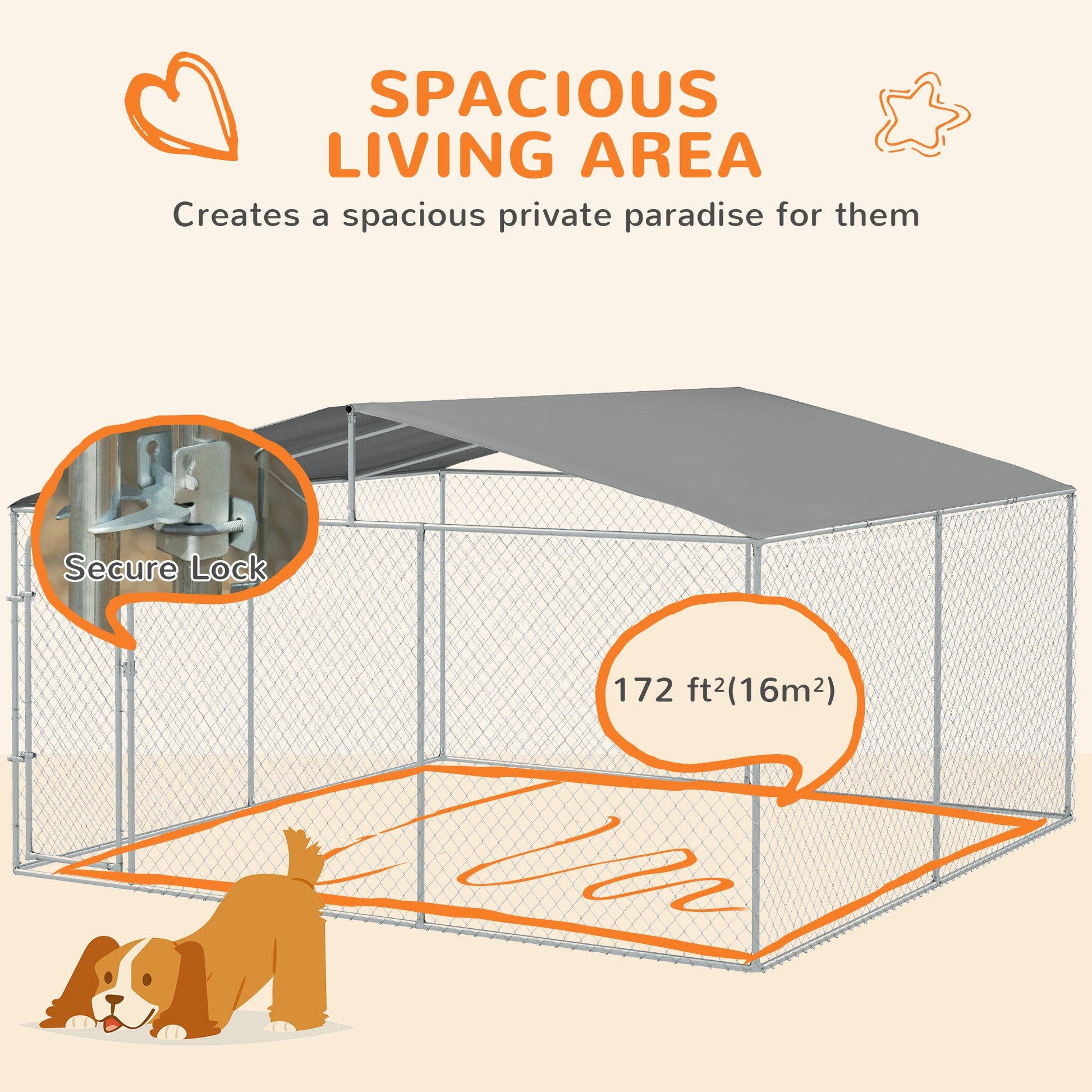 KFX-7732157 Heavy-Duty Dog Kennel with Galvanized Steel Frame, Waterproof Canopy & Secure Lock Door for Outdoor Use