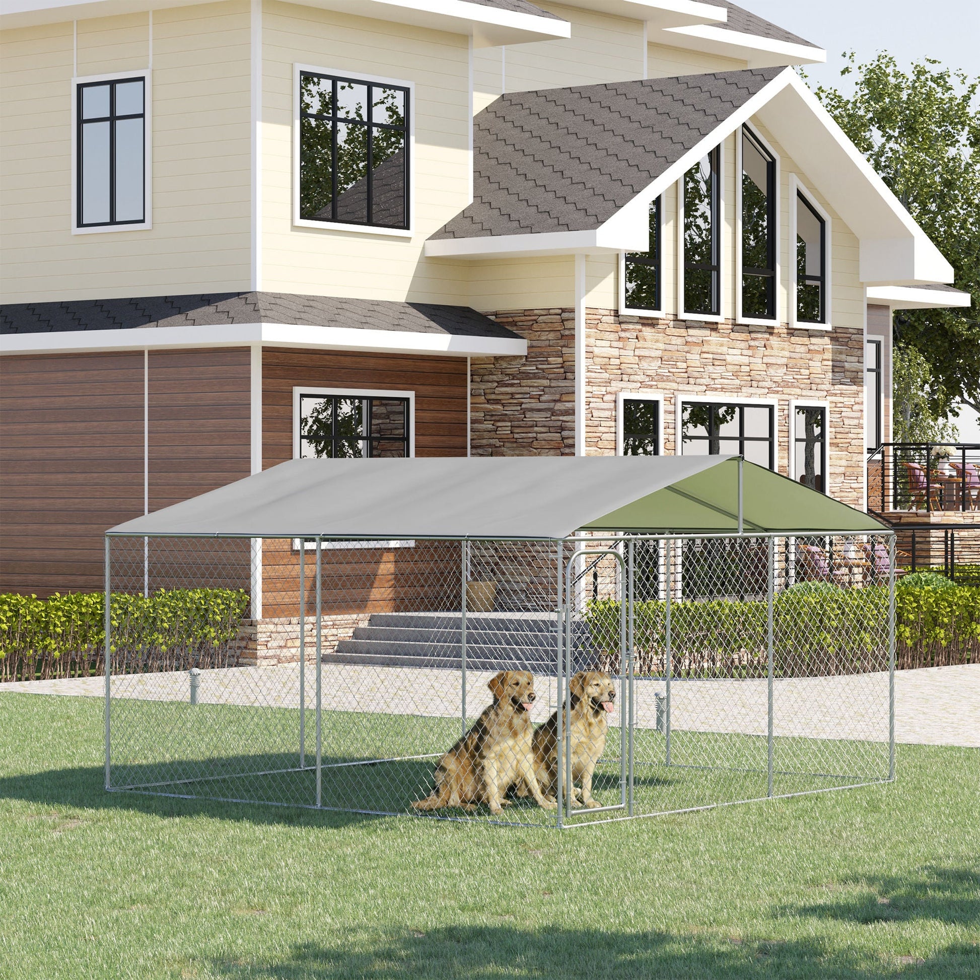 KFX-7732157 Heavy-Duty Dog Kennel with Galvanized Steel Frame, Waterproof Canopy & Secure Lock Door for Outdoor Use