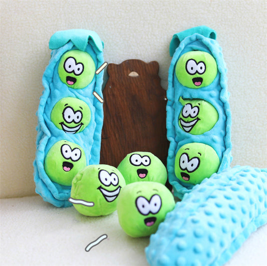 KFX-7733309 Plush Detachable Blue Pea-Shaped Dog Food Toy for Interactive Play