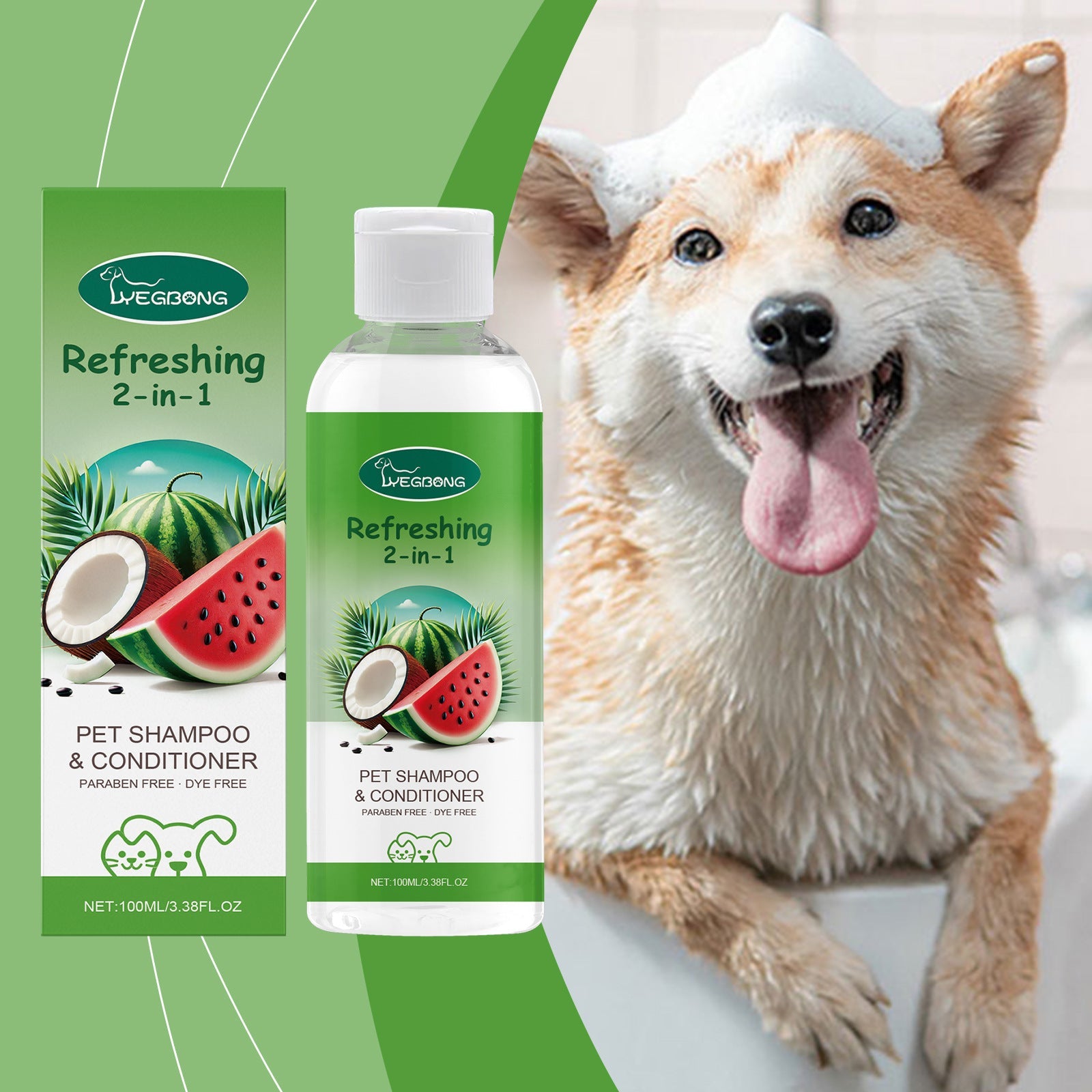 KFX-7736125 2-in-1 Pet Shampoo and Shower Gel with Watermelon and Coconut Extract, 100ml