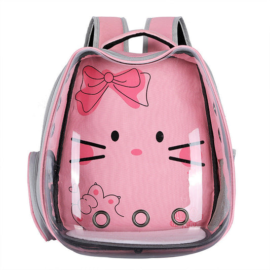 KFX-7737917 Transparent Cat Backpack with Cat Ears – Portable Pet Carrier for Travel and Outings, Durable Zipper Closure, Various Colors