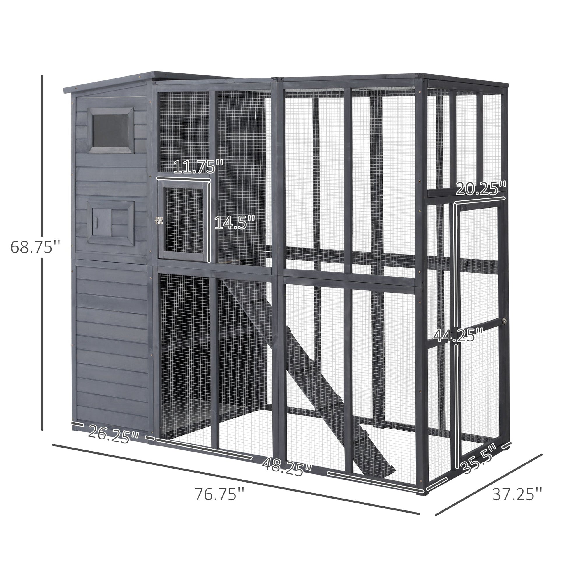 KFX-7738301 Extra Large Outdoor Cat House with Four Stories, Ramps, and Windows for Climbing Cats