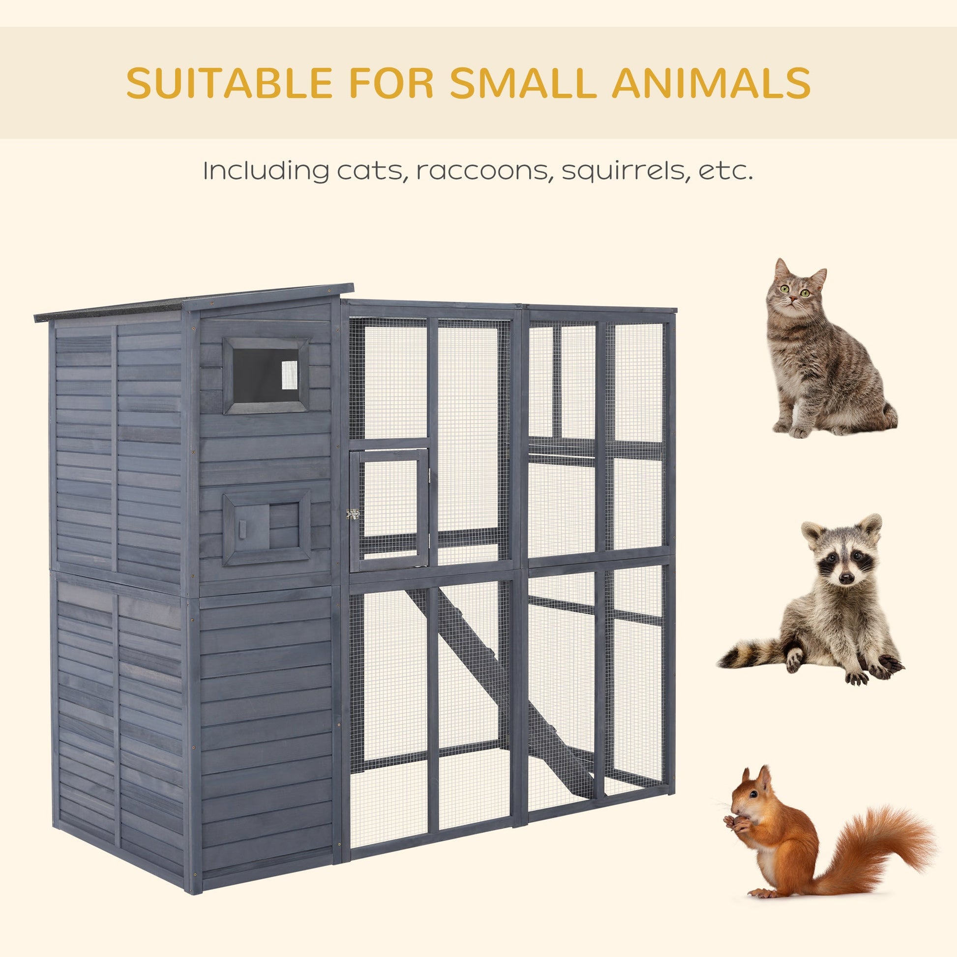 KFX-7738301 Extra Large Outdoor Cat House with Four Stories, Ramps, and Windows for Climbing Cats