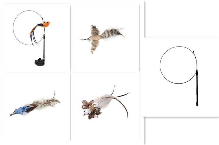 KFX-7739069 Long Elastic Steel Wire Feather Cat Toy with Suction Cup Attachment