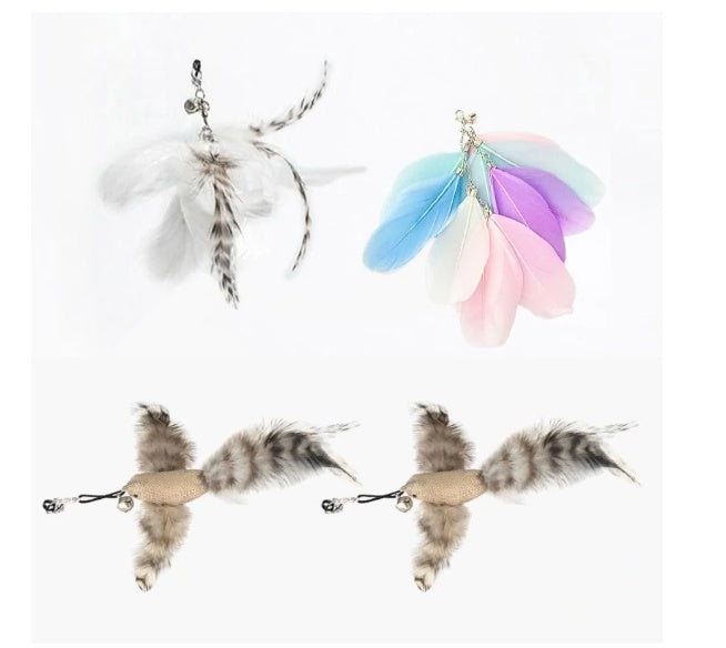 KFX-7739069 Long Elastic Steel Wire Feather Cat Toy with Suction Cup Attachment