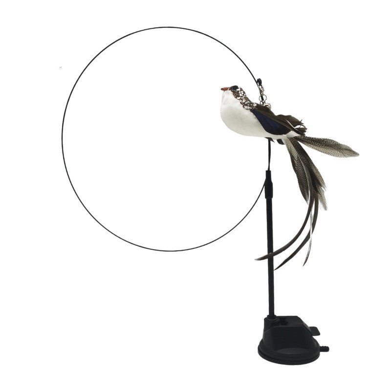 KFX-7739069 Long Elastic Steel Wire Feather Cat Toy with Suction Cup Attachment