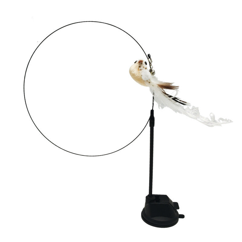 KFX-7739069 Long Elastic Steel Wire Feather Cat Toy with Suction Cup Attachment