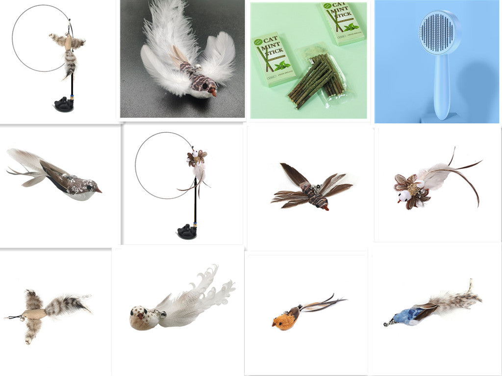 KFX-7739069 Long Elastic Steel Wire Feather Cat Toy with Suction Cup Attachment