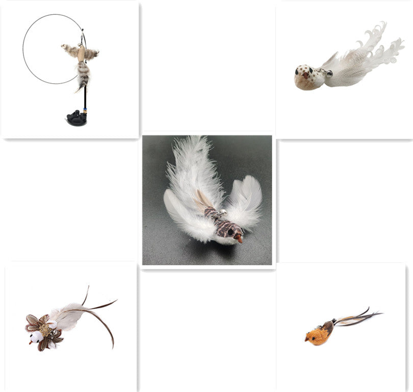 KFX-7739069 Long Elastic Steel Wire Feather Cat Toy with Suction Cup Attachment