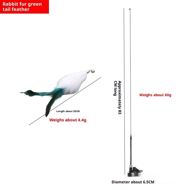 KFX-7739069 Long Elastic Steel Wire Feather Cat Toy with Suction Cup Attachment