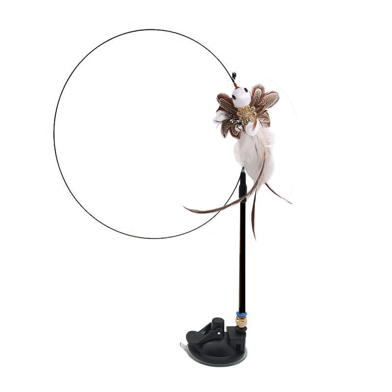 KFX-7739069 Long Elastic Steel Wire Feather Cat Toy with Suction Cup Attachment