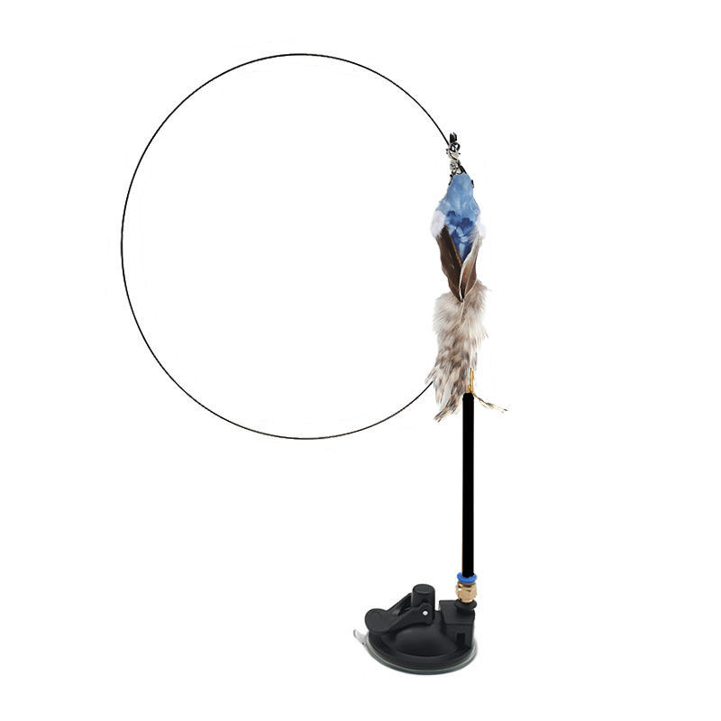 KFX-7739069 Long Elastic Steel Wire Feather Cat Toy with Suction Cup Attachment