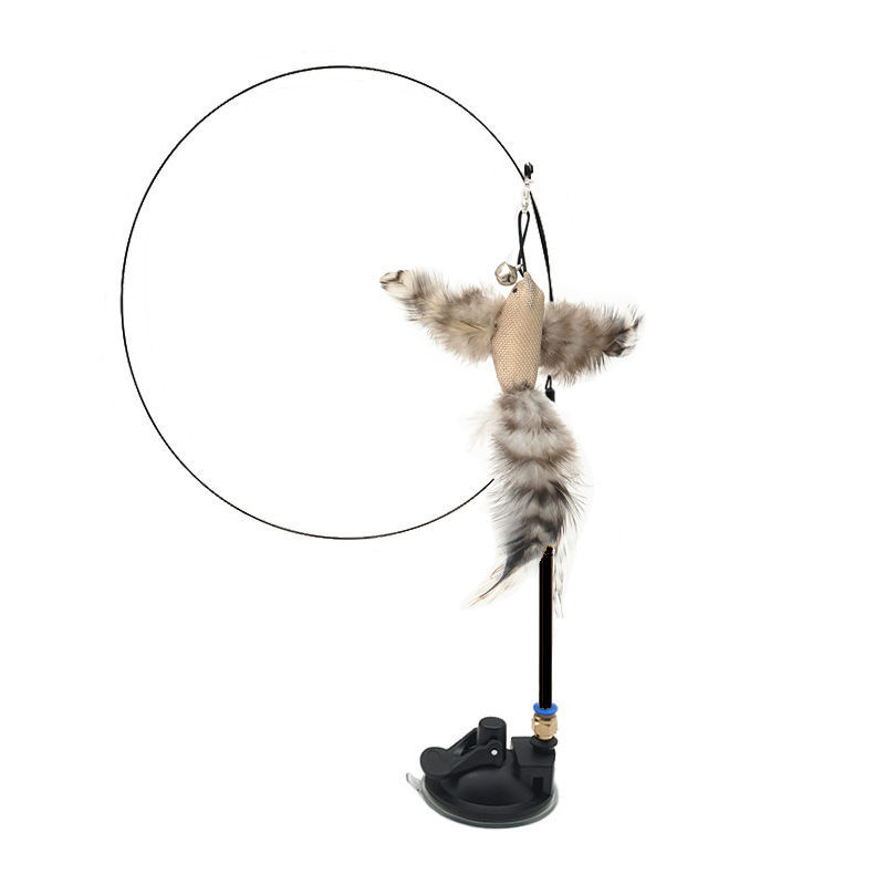 KFX-7739069 Long Elastic Steel Wire Feather Cat Toy with Suction Cup Attachment