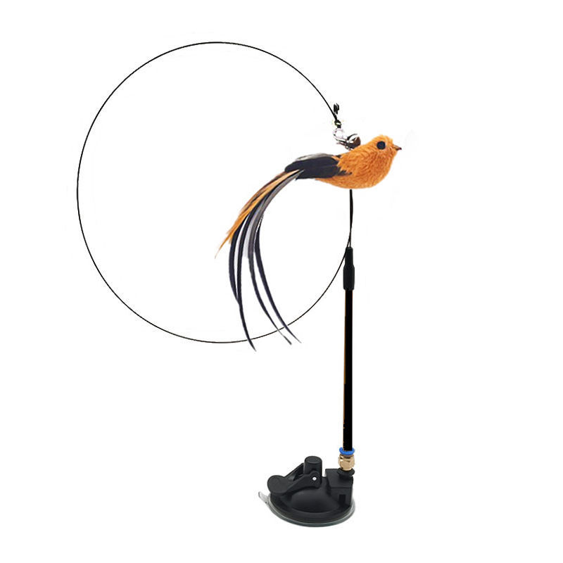 KFX-7739069 Long Elastic Steel Wire Feather Cat Toy with Suction Cup Attachment