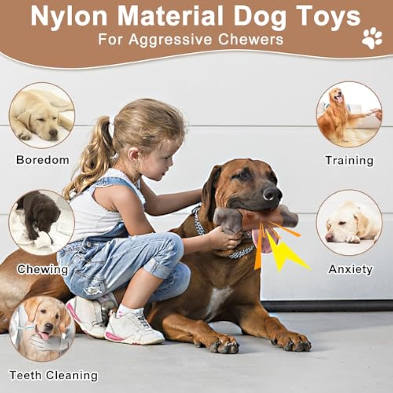 KFX-7741501 Indestructible Dog Chew Toy for Aggressive Chewers - Large Size with Bacon Flavor, Durable Nylon Design