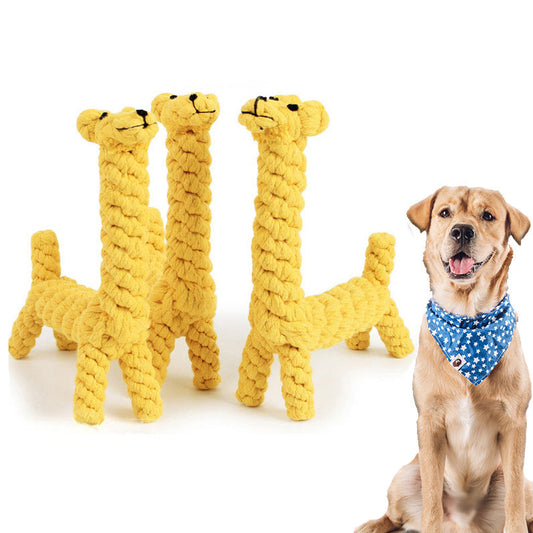KFX-7742653 Durable Giraffe-Shaped Rope Chew Toy for Small Dogs - Promotes Dental Health and Playtime Fun
