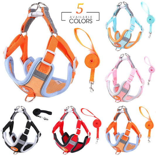 KFX-7743293 Reflective Soft Suede Dog Harness and Leash Set in Multiple Colors and Sizes