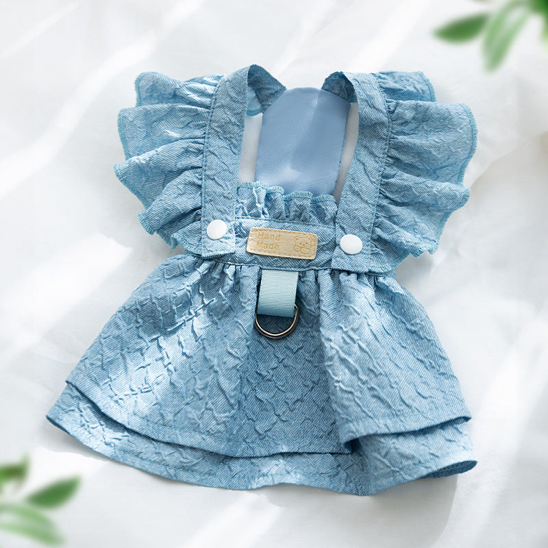 KFX-7744573 Classic Denim Pet Dresses for Small Dogs and Cats - Lightweight Summer Styles in Bundy Blue