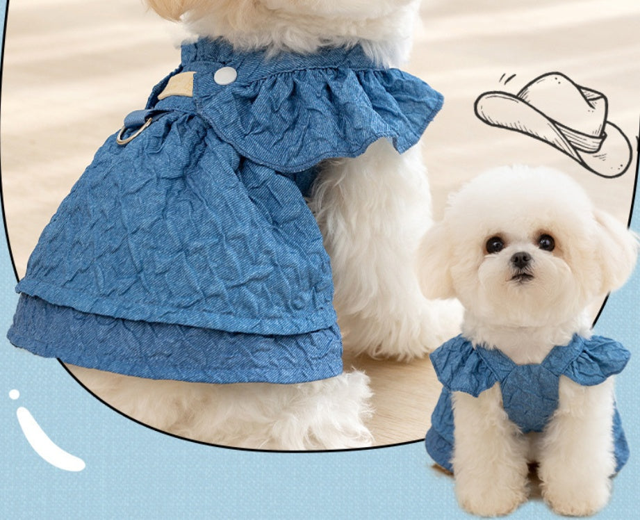 KFX-7744573 Classic Denim Pet Dresses for Small Dogs and Cats - Lightweight Summer Styles in Bundy Blue
