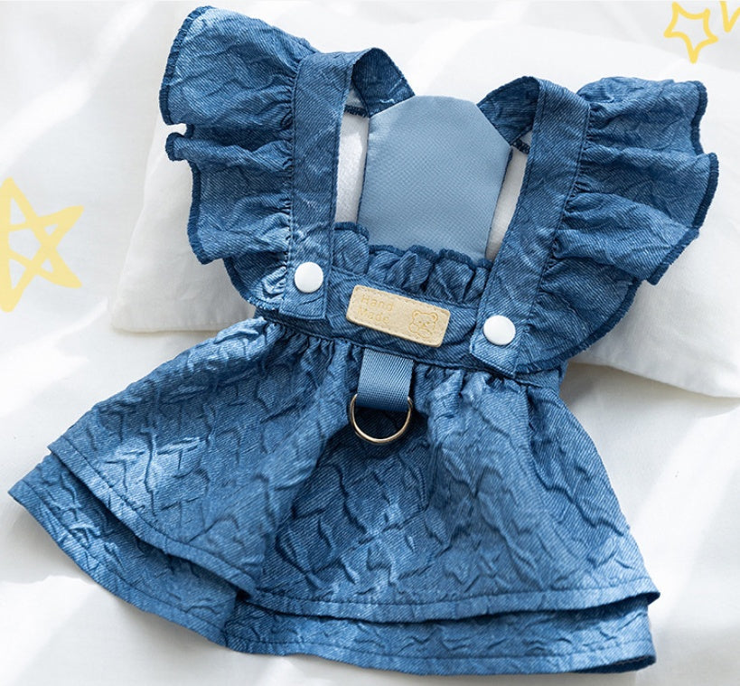 KFX-7744573 Classic Denim Pet Dresses for Small Dogs and Cats - Lightweight Summer Styles in Bundy Blue