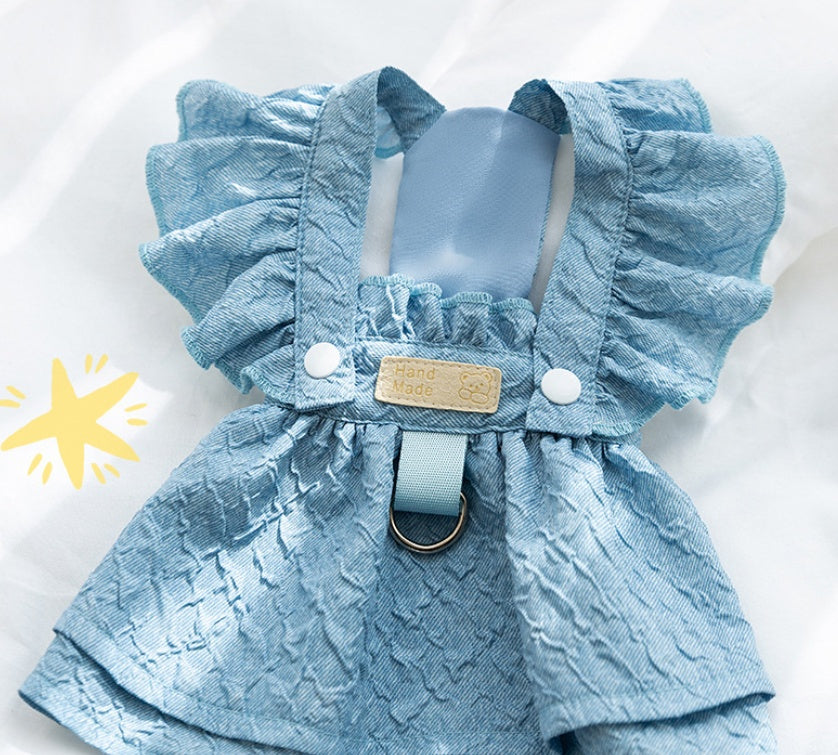 KFX-7744573 Classic Denim Pet Dresses for Small Dogs and Cats - Lightweight Summer Styles in Bundy Blue
