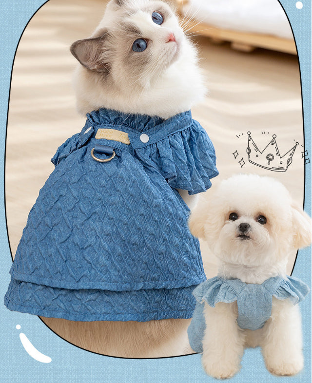 KFX-7744573 Classic Denim Pet Dresses for Small Dogs and Cats - Lightweight Summer Styles in Bundy Blue
