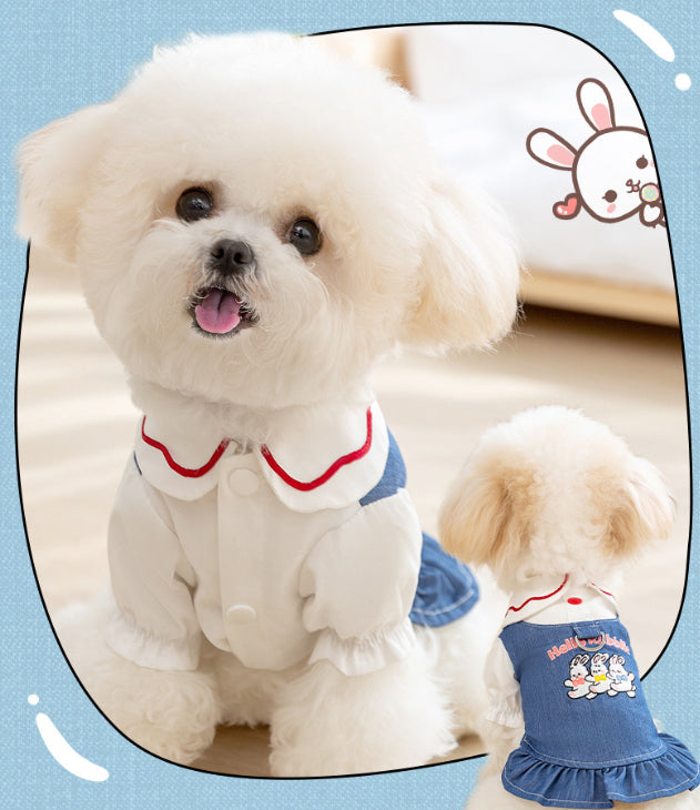 KFX-7744573 Classic Denim Pet Dresses for Small Dogs and Cats - Lightweight Summer Styles in Bundy Blue