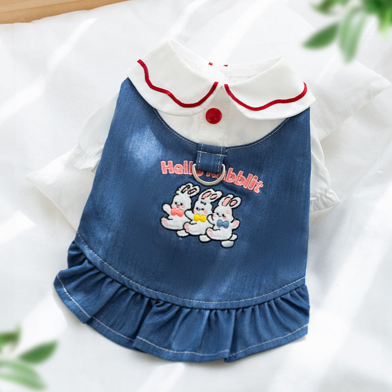 KFX-7744573 Classic Denim Pet Dresses for Small Dogs and Cats - Lightweight Summer Styles in Bundy Blue