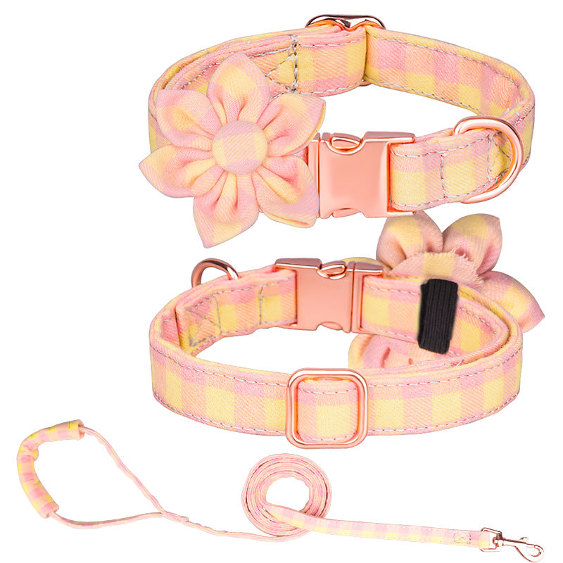 KFX-7745853 Customizable Pure Cotton Pet Collar and Leash Set in Various Floral Patterns