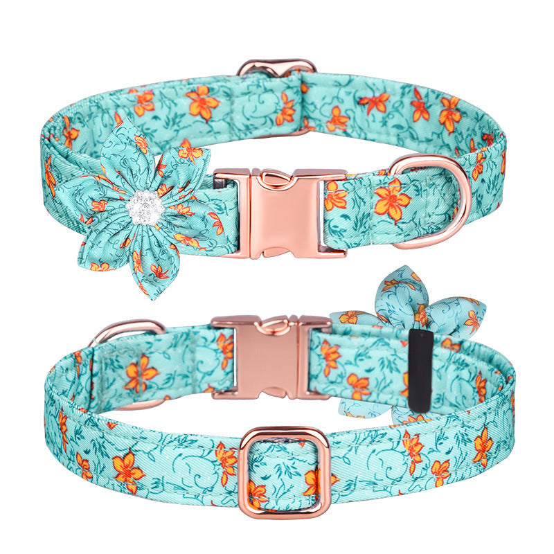 KFX-7745853 Customizable Pure Cotton Pet Collar and Leash Set in Various Floral Patterns