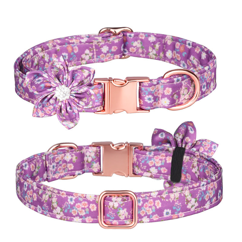 KFX-7745853 Customizable Pure Cotton Pet Collar and Leash Set in Various Floral Patterns